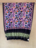 Lavender Colour Floral Digital Print on Modal Gaji Silk Dupatta With Lagdi Patta Border