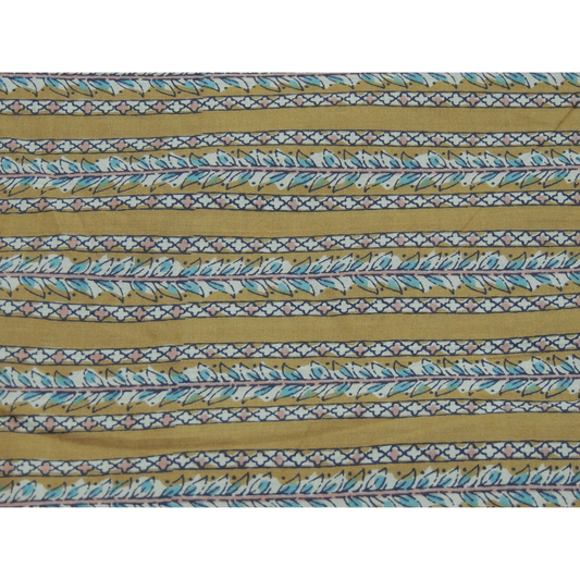 Mustard Yellow Colour Leaf Lining Print On Cotton Fabric