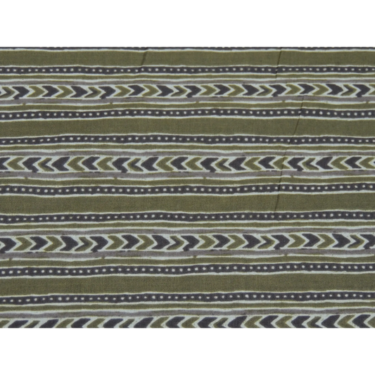 Mehandi Green Colour Leaf Lining Print On Cotton Fabric