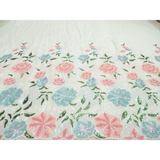 Floral Rainbow Sequins Embroidery On White Dyeable Georgette Fabric With Cut Work Border