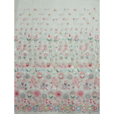 Floral Rainbow Sequins Embroidery On White Dyeable Georgette Fabric With Cut Work Border