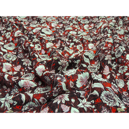 Floral Batik Print Sequins Embroidery Georgette Fabric with Sequins Daman Border