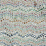 Multi Colour All Over Zig zag Mirror Work Embroidery On White Dyeable Dola Silk Fabric