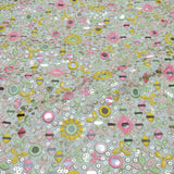 Multi Colour All Over Mirror Work Embroidery On White Dyeable Dola Silk Fabric