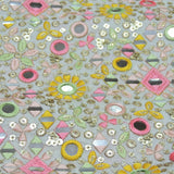 Multi Colour All Over Mirror Work Embroidery On White Dyeable Dola Silk Fabric