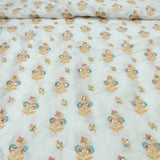 All Over Sequins Thread Work Embroidery On White Dyeable Goa Dupion Silk Fabric