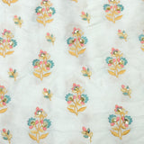 All Over Sequins Thread Work Embroidery On White Dyeable Goa Dupion Silk Fabric