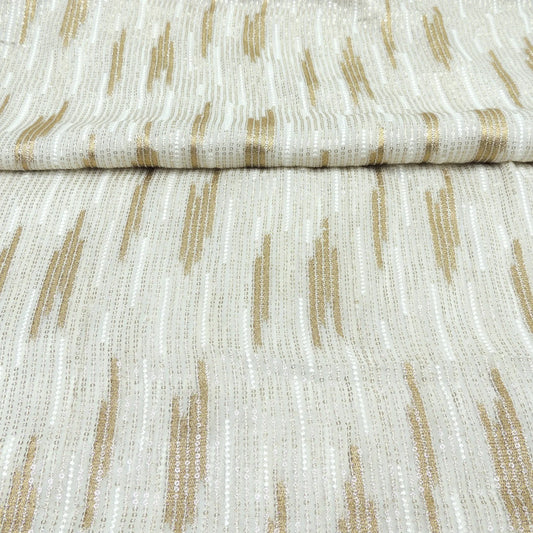 All Over Sequins Work Embroidery On White Dyeable Georgette Fabric