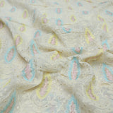 All Over Multi Color Sequins Work Embroidery On White Dyeable Georgette Fabric