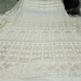 All Over Sequins Work Embroidery On White Dyeable Georgette Fabric
