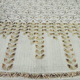 Sequins Work Embroidery On White Dyeable Georgette Fabric With Daman Border