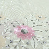 All Over Sequins Work Embroidery On White Dyeable Georgette Fabric With Floral Cut Work Border