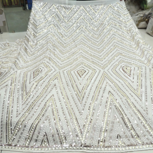 All Over Sequins Work Embroidery On White Dyeable Georgette Fabric