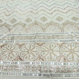 Sequins Zig Zag Work Embroidery On White Dyeable Georgette Fabric With Daman Border