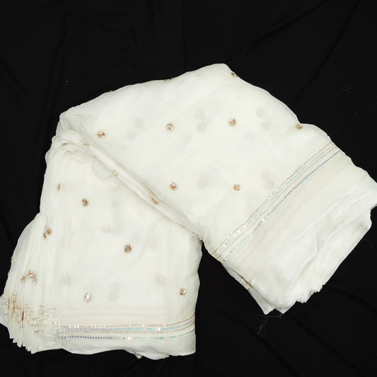 Sequins Work Dupatta On White Dyeable Organza Fabric