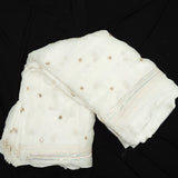 Sequins Work Dupatta On White Dyeable Organza Fabric