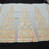 Multi Color Mirror Work Kali On White Dyeable Georgette Fabric