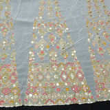 Multi Color Mirror Work Kali On White Dyeable Georgette Fabric