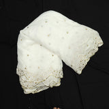 Sequins Thread Work Dupatta On White Dyeable Georgette Fabric With Cut Work Border