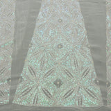 Rainbow Sequins Thread Work Kali On White Dyeable Georgette Fabric