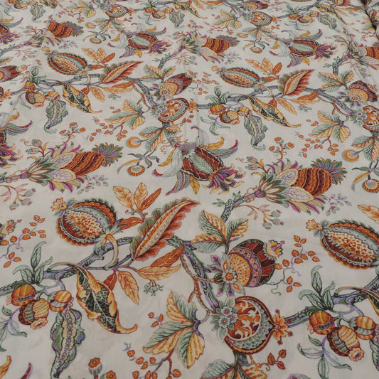 Off White Floral Digital Print On Muslin Fabric