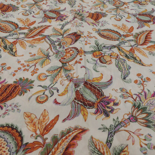 Off White Floral Digital Print On Muslin Fabric
