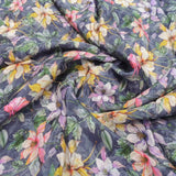 Blue Floral Digital Print Jacquard Viscose Crepe Fabric