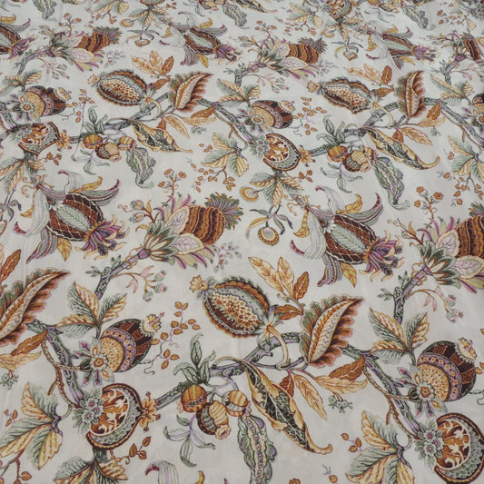 Off White Floral Digital Print On Muslin Fabric