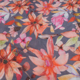 Dark Grey Floral Digital Print On Muslin Fabric