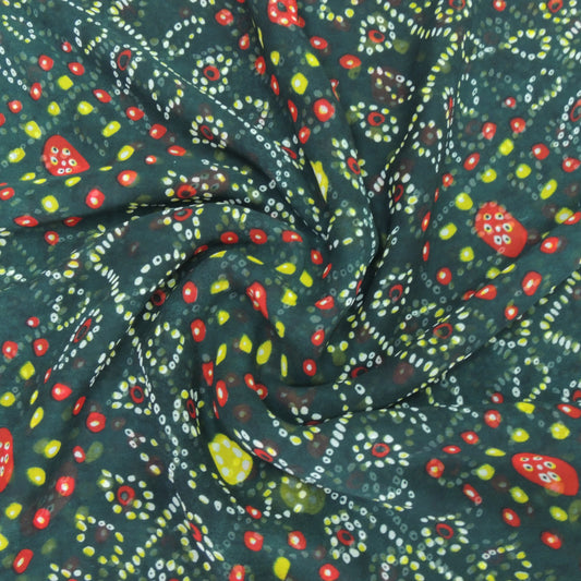 Bottle Green Bandhani Georgette Printed Fabric