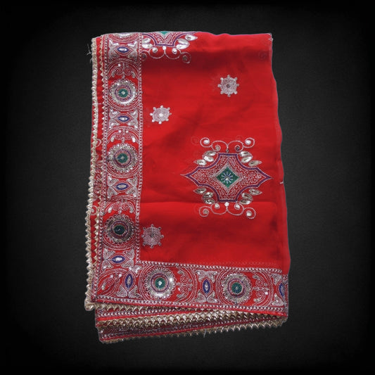 Red Embellished Vintage Dupatta