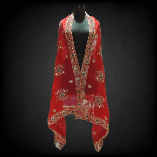 Red Embellished Vintage Dupatta
