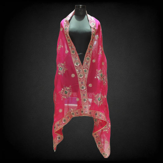 Pink Embellished Vintage Dupatta