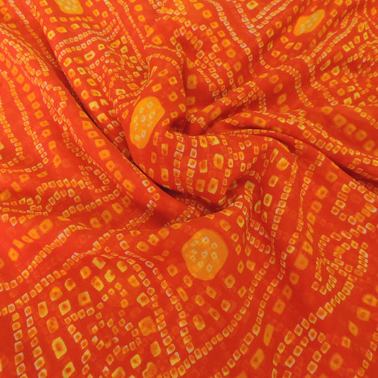 Orange Bandhani Georgette Printed Fabric
