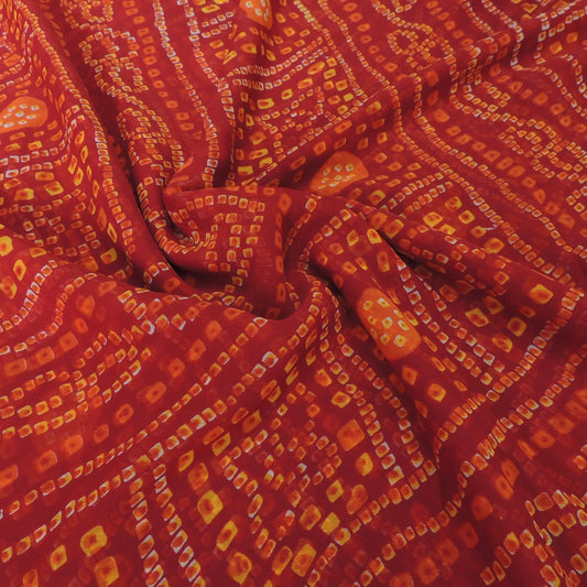 Maroon Bandhani Georgette Printed Fabric