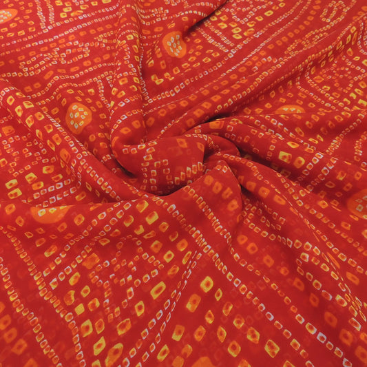 Red Bandhani Georgette Printed Fabric