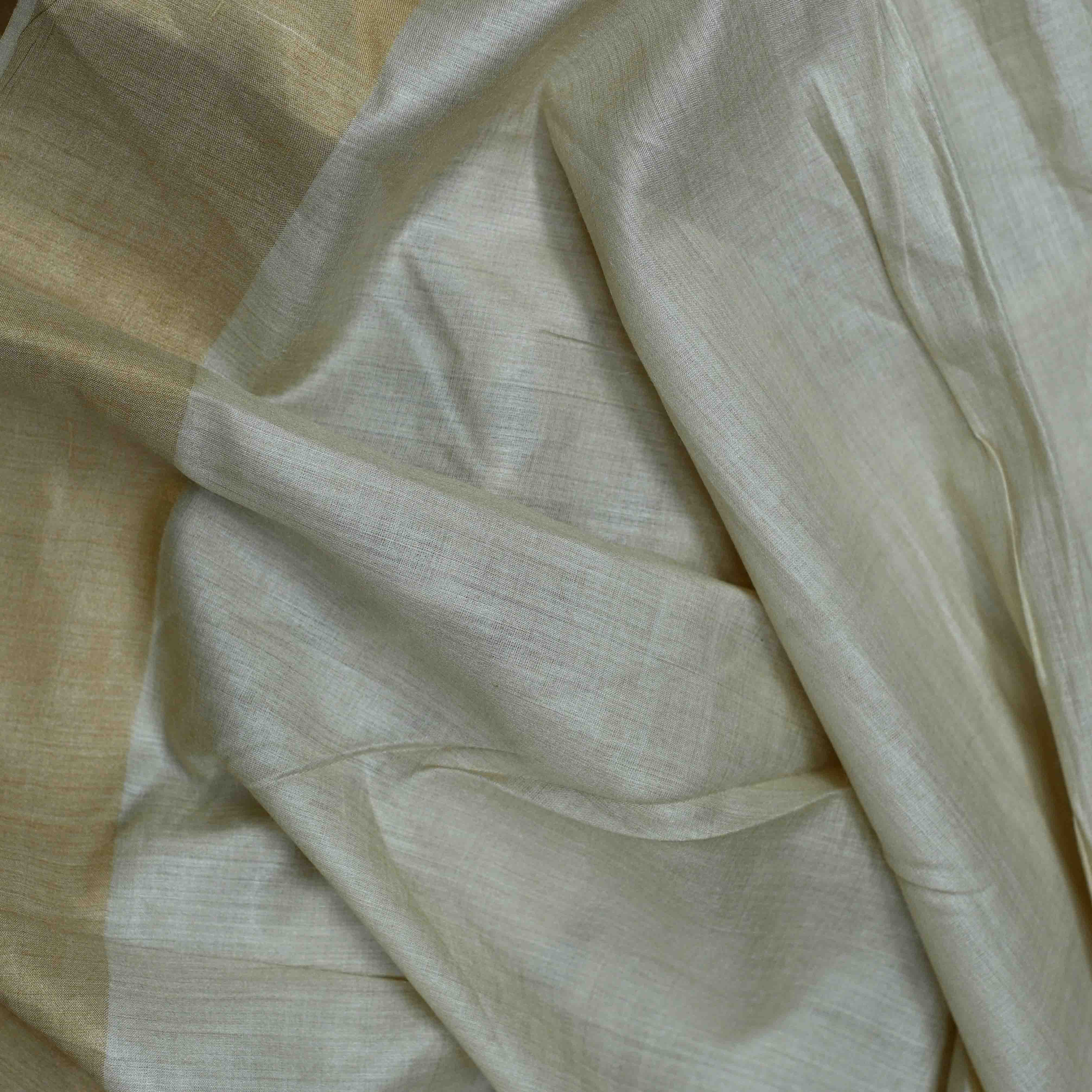Pure Munga Silk Golden Border ( 4 Inch both sides ) Fabric Dyeable - Shree Om Fabrics