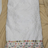 Thread Work Embroidery With Multi Colour Border On White Dyeable Russian Silk Fabric