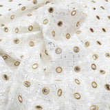 Mirror Work Thread Embroidery On White Dyeable Upada Fabric