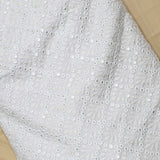 Checks Mirror work with Thread Work Embroidery On White Dyeable Upada Fabric
