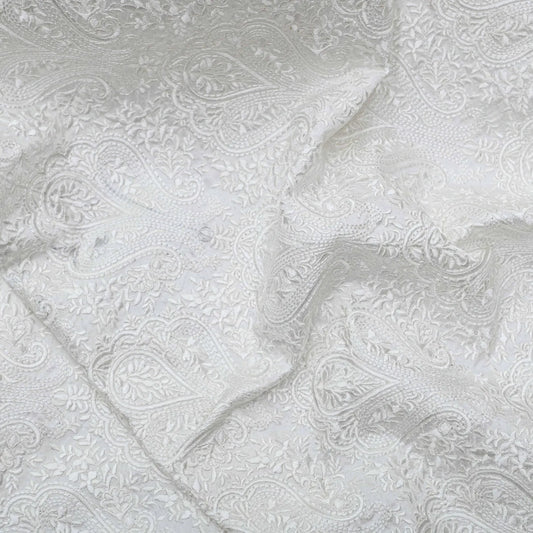 All Over Thread Work Embroidery On White Dyeable Upada Fabric