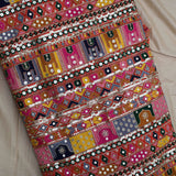 All Over Orange Traditional Thread Work On Georgette Fabric