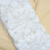 All Over Antique Golden Jaal Work Embroidery On White Dyeable Organza Fabric
