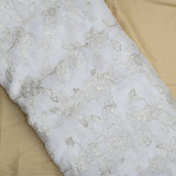 All Over Antique Golden Jaal Work Embroidery On White Dyeable Organza Fabric
