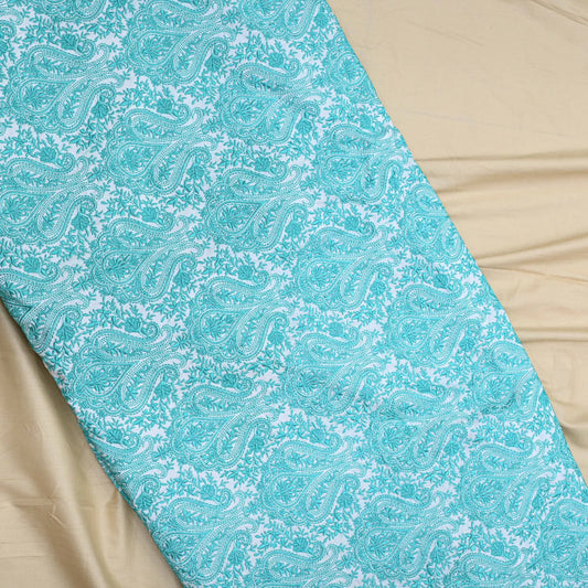 All Over Turquoise Colour Floral Work Embroidery On White Dyeable Upada Fabric