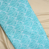 All Over Turquoise Colour Floral Work Embroidery On White Dyeable Upada Fabric