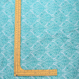 All Over Turquoise Colour Floral Work Embroidery On White Dyeable Upada Fabric