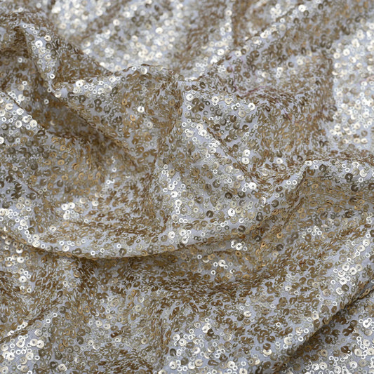 All Over Golden Sequins Work On Dyeable georgette silk Fabric