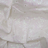 All Over Pani Sequins Tikki Work Embroidery On White Dyeable Russian Silk Fabric