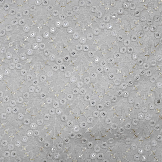 Mirro Work Embroidery On White Dyeable Upada Fabric